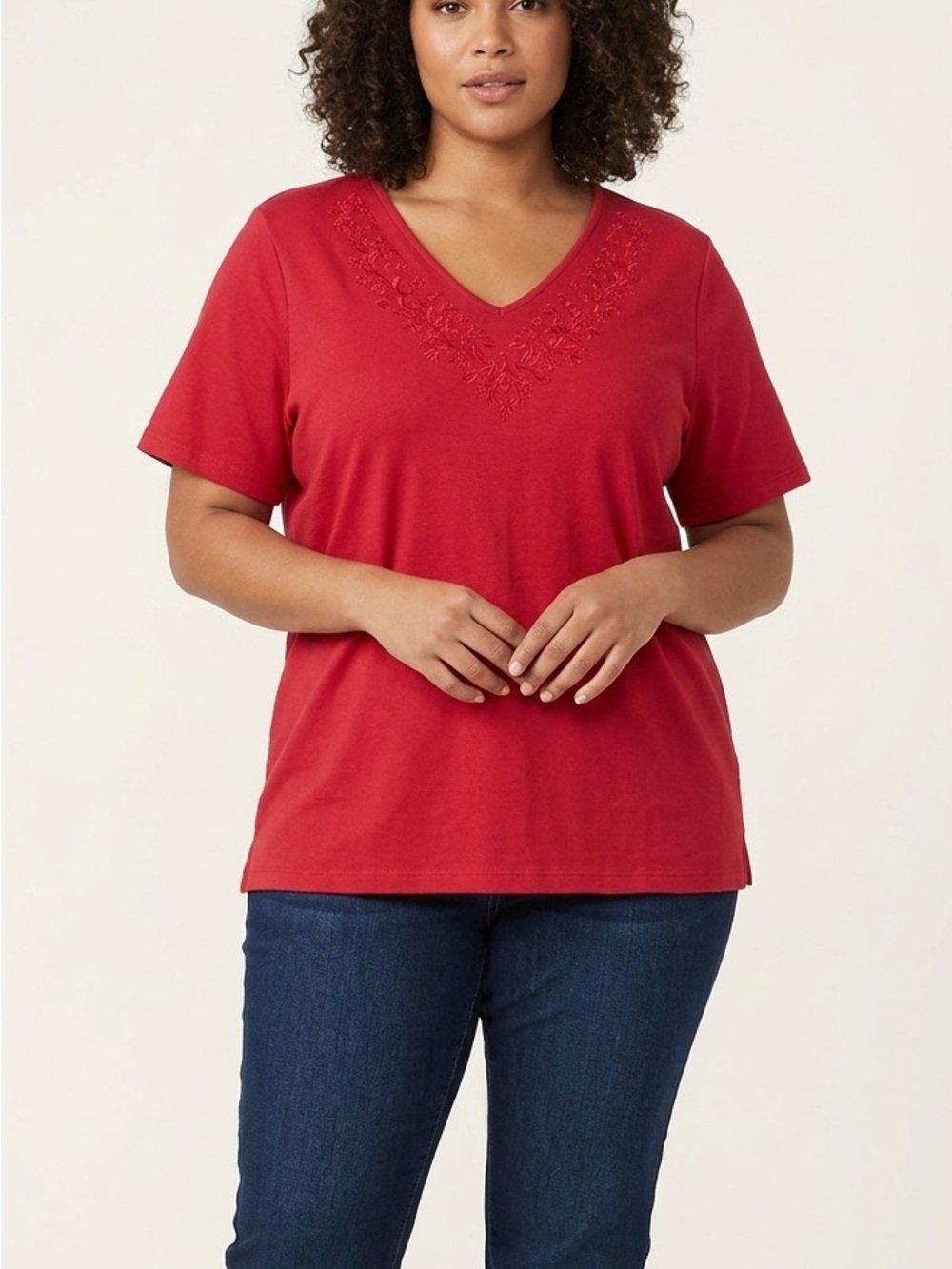 Karen Scott Red Short Sleeve Stitched Design Plus Size 3X